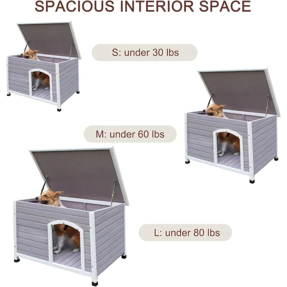 40" Wooden Outdoor Dog Houses, Waterproof Dog House Outside with Window & Door Flap Waterproof Dog House Outdoor Indoor, Assembl