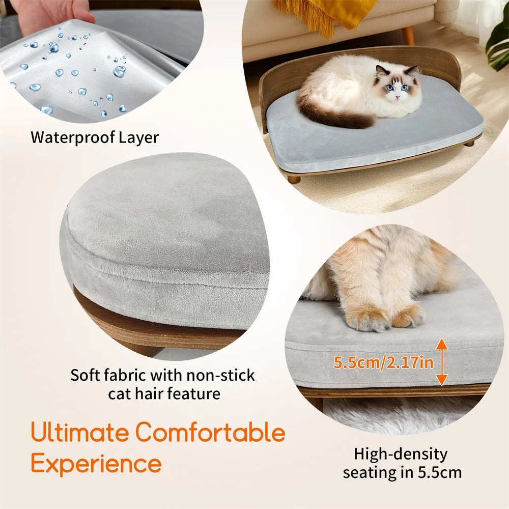 Elevated Dog Bed Pet Kitten Cat Sofa Bed for Small Dogs with Solid Wood Legs and Bent Wood Backrest Removable Washable Cover