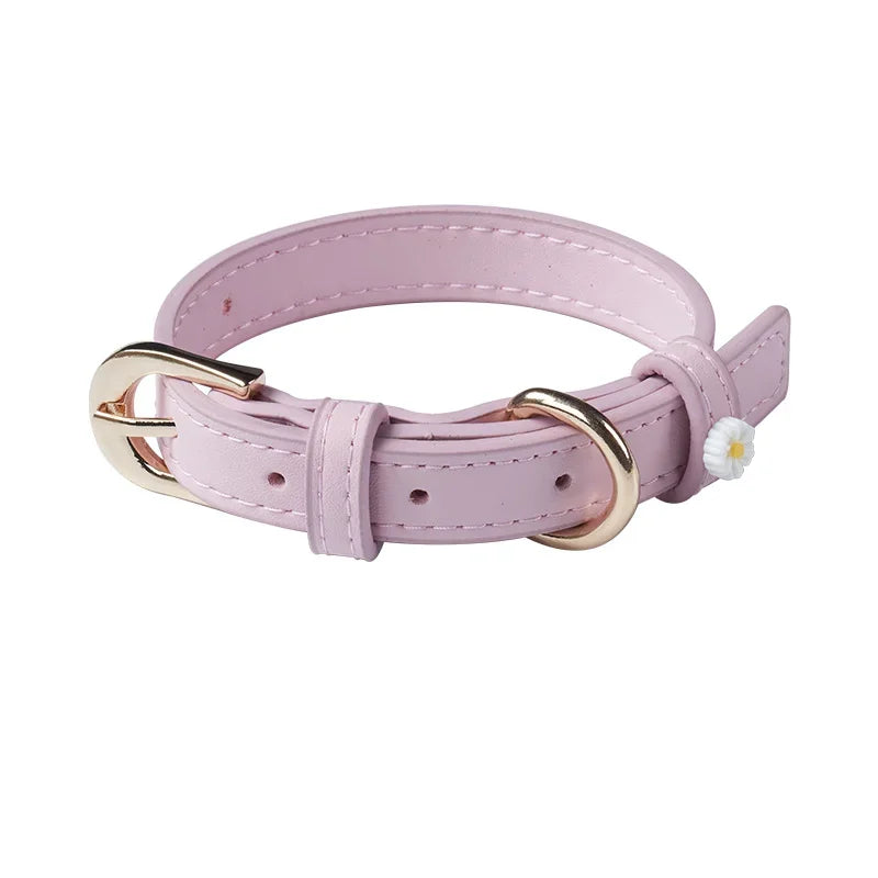 PU Leather Dog Collar with Daisy Decoration Comfortable Pet Collar For Small Dogs Cat Collar Pet Supplies