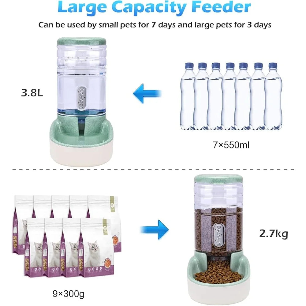 Automatic Pet Feeder and Water Dispenser Set Gravity Food Bowl Small Medium Dog Cat Puppy Kitten with Large Capacity