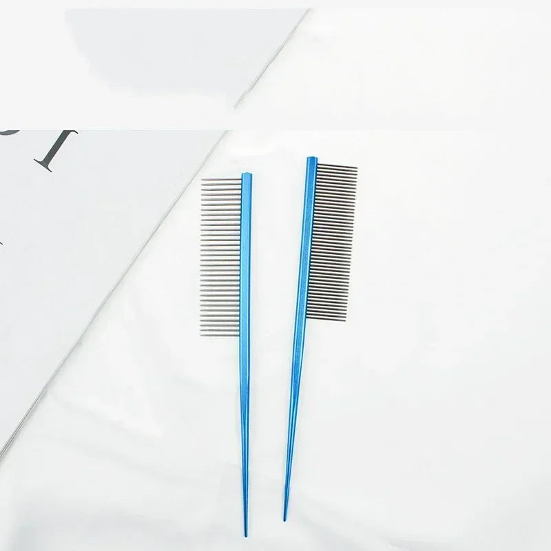 Pet Cat Dog Fine Tooth Comb Hair Beauty Brush for Pet Cat Dog Stainless Steel Long Handle Comb Supplies