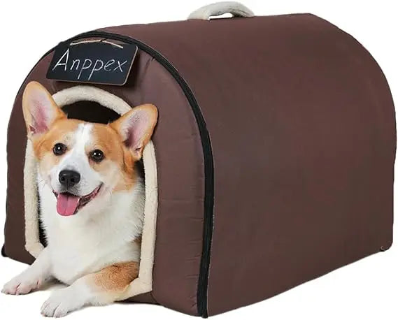 Medium Igloo Dog House Indoor,XL Size Dog Cave for Medium and Large Dogs,2-in-1 Washable Covered Dog Bed,Brown