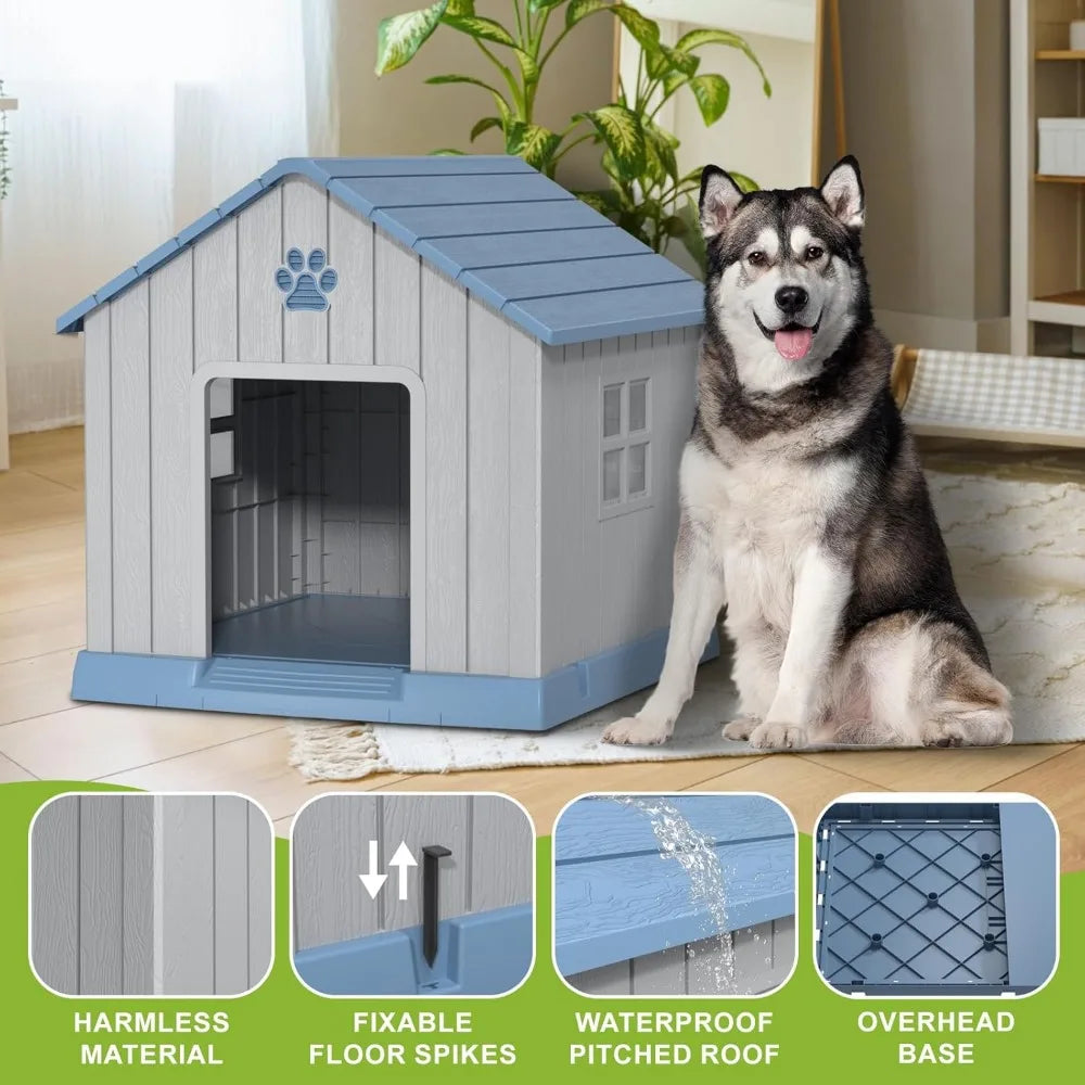 Dog House Indoor Outdoor for Small to Large Sized Dogs Indoor Outdoor Doghouse Puppy Shelter with Elevated Floor, Easy to Assem