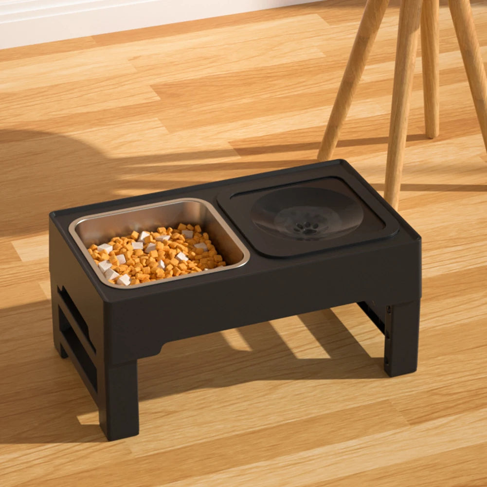 Dog Feeding Station, Adjustable Heights Bowl Stand Feeder Slow Fedding Bowls, Food Water Bowls for Medium Small Cats Dog