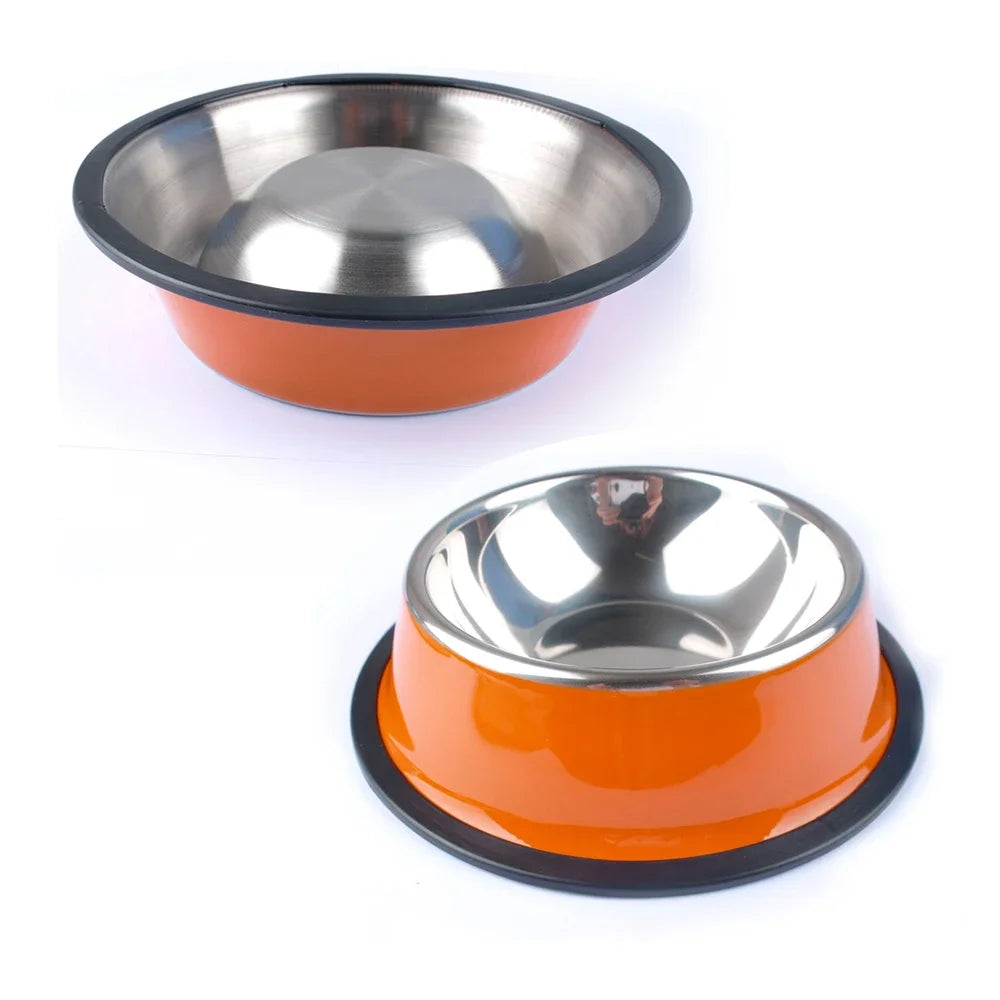 New Pet Dog Stainless Steel Bowls Puppy Cats Food Drink Water Dish Feeder Travel Feeding Non-slip Feeding Dishes Pets Supplies