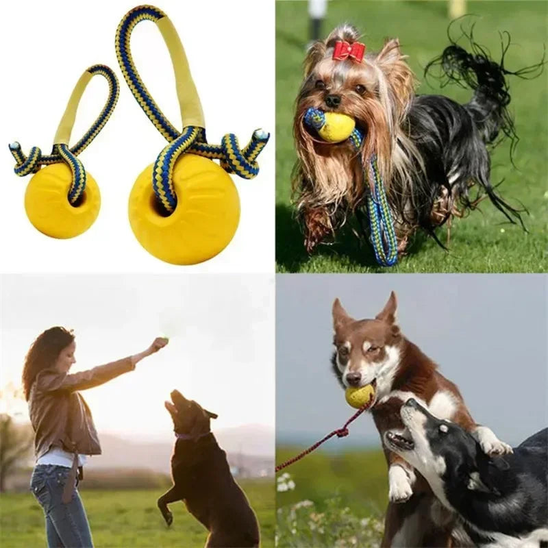 Indestructible Pet Bite Resistant Ball Ring Reinforced Training Toy with Rope Knot Super Durable Chewproof Interactive Play Item