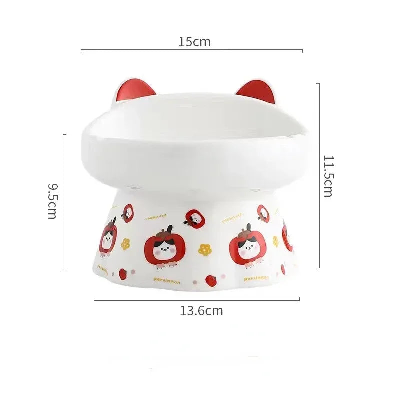 New Ceramic Cat Bowl Protects Cervical Vertebra from Overturning, Oblique Opening High Foot Food Bowl Pet Supplies