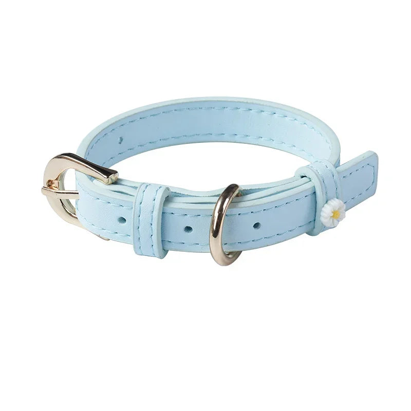 PU Leather Dog Collar with Daisy Decoration Comfortable Pet Collar For Small Dogs Cat Collar Pet Supplies
