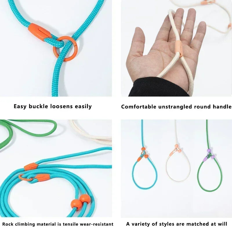 150cm Pet Dog Training Round Rope Light Weight Nylon P Chain Collar Adjustable for Small Medium Dogs Walking Leash Pet Supplies