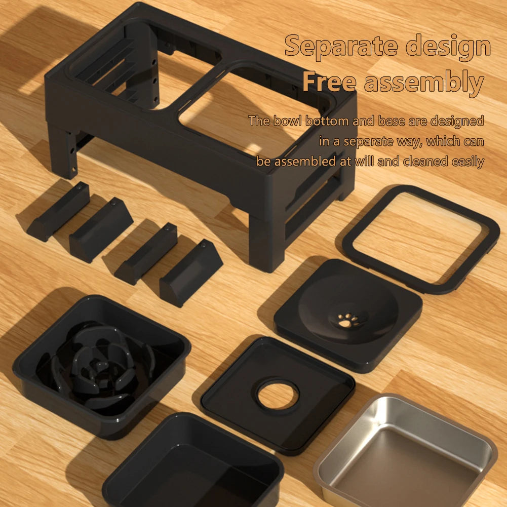 Dog Feeding Station, Adjustable Heights Bowl Stand Feeder Slow Fedding Bowls, Food Water Bowls for Medium Small Cats Dog