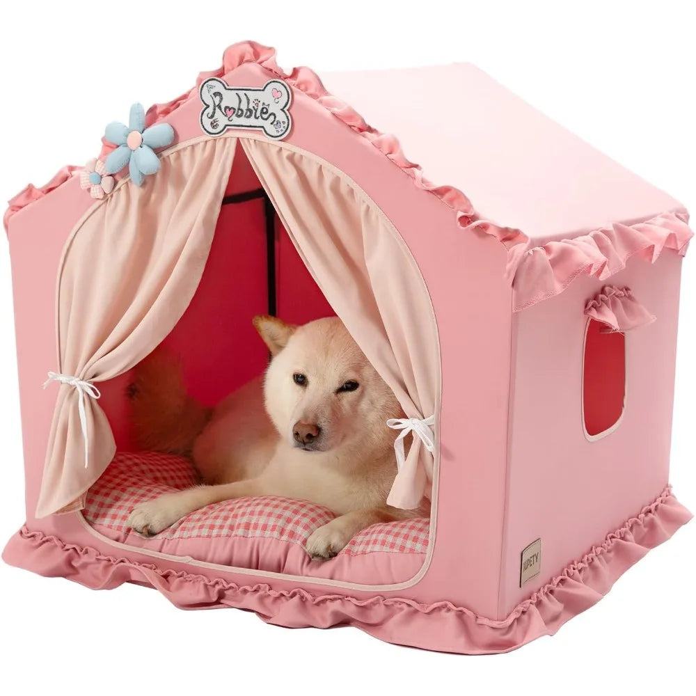 Indoor Dog House with Frame, Cute Dog Tent Bed with Cover Cave, Breathable, Washable, and Foldable House, Suitable for 20-40 Lb