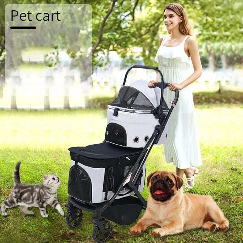 Twin Double Pet Stroller Dog Stroller Luxury 4 Wheels Pet for Two Dogs Cats