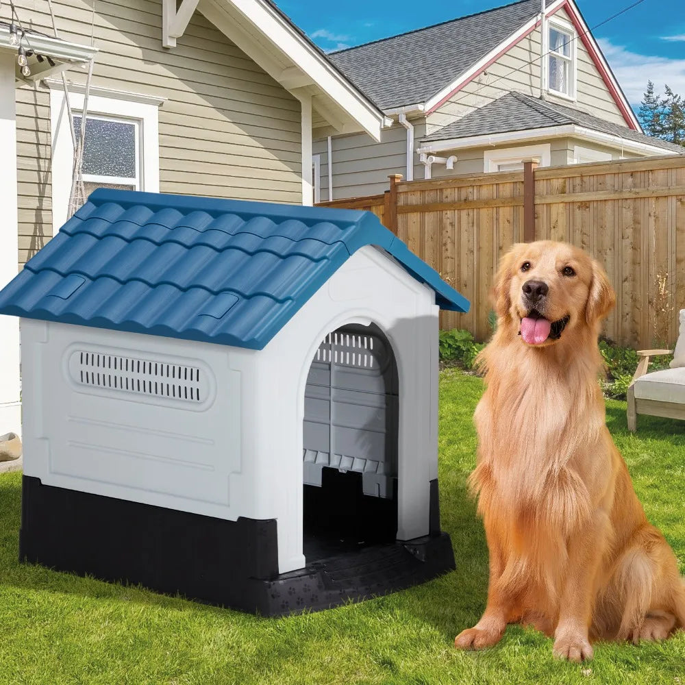 26 inch Plastic Dog House,with Air Vents and Elevated Floor, Insulated Water Resistant Puppy Shelter Kennel Doghouse Pet House