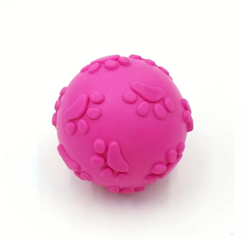 Squeaky Rubber Dog Toy Ball Cartoon Paw Print Design Small Breeds Durable Chew Dental Health Pet Plaything Interactive Dog Toys