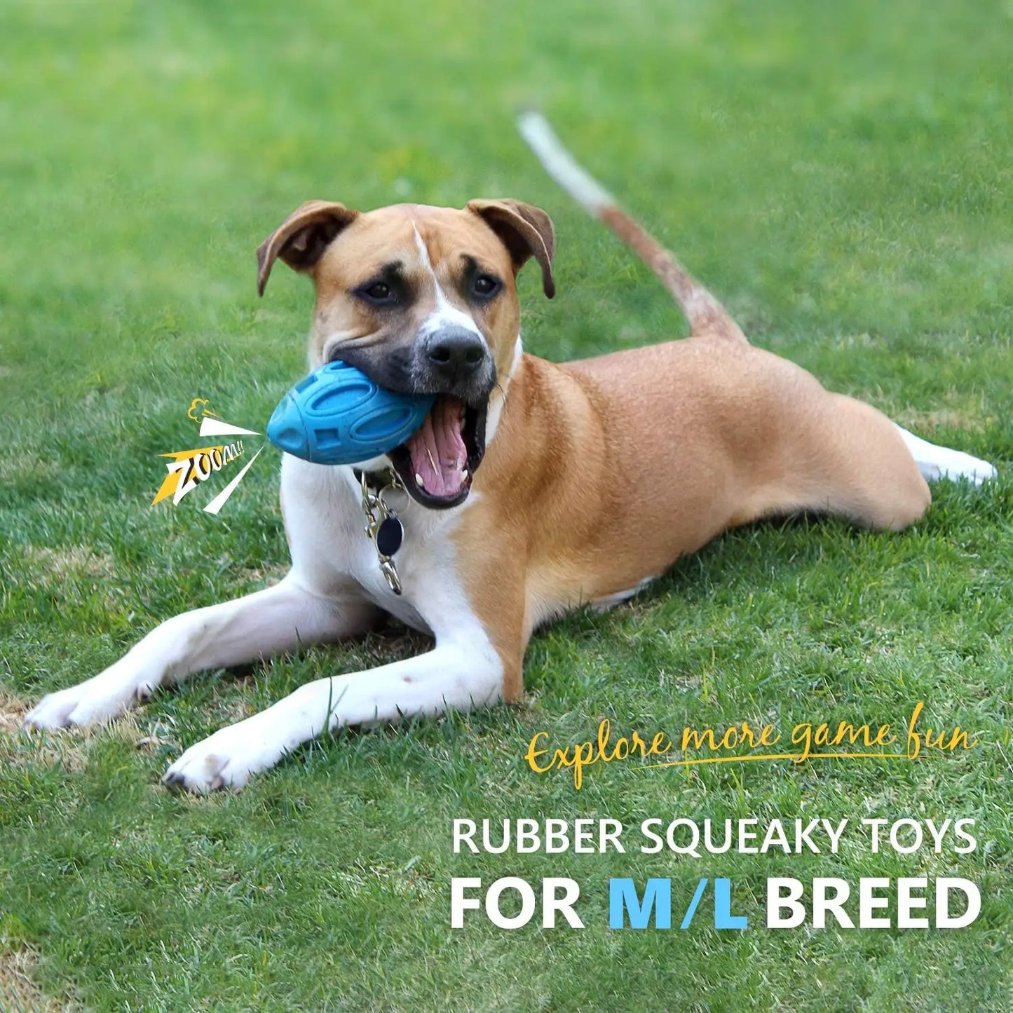 Indestructible Rubber Squeaky Chew Ball for Aggressive Medium/Large Dog Chewers, Durable Pet Toy