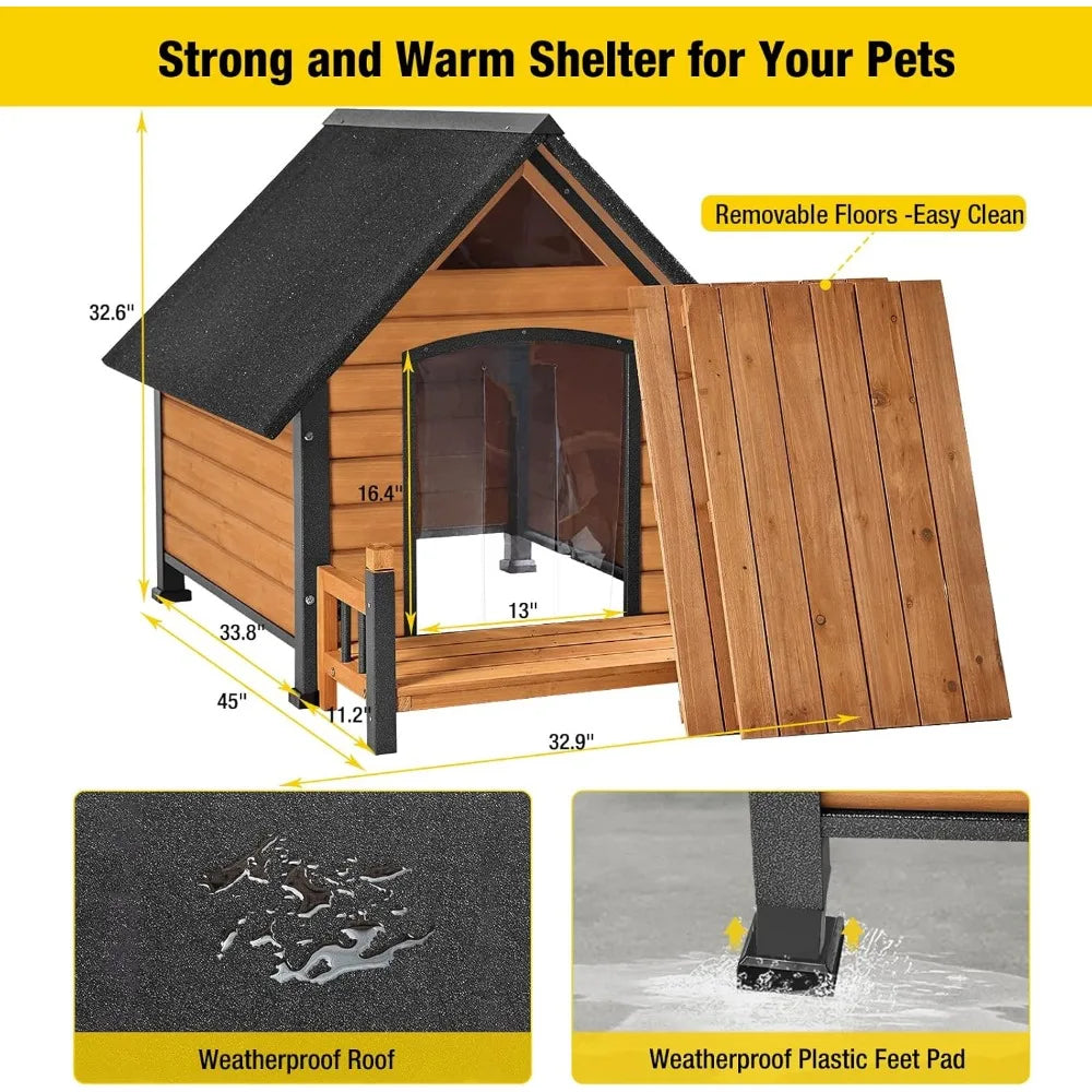 Outdoor Dog House, Waterproof Puppy Shelter Indoor Doghouse with Elevated Floor, Anti-Bite Design Dog Home for Small Medium Dogs