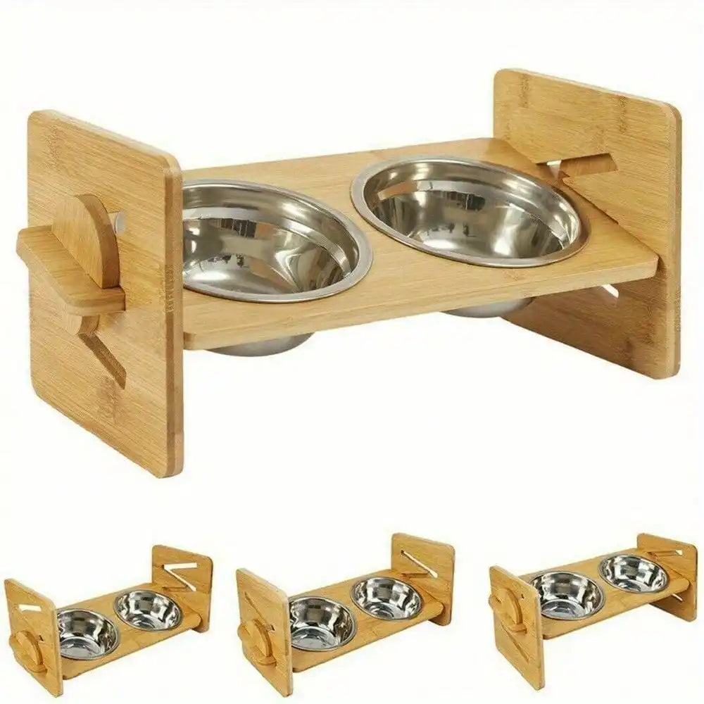 Pet Dog Cat Food Feeding Stand Station Stainless Double Raised Bowls Dish Holder