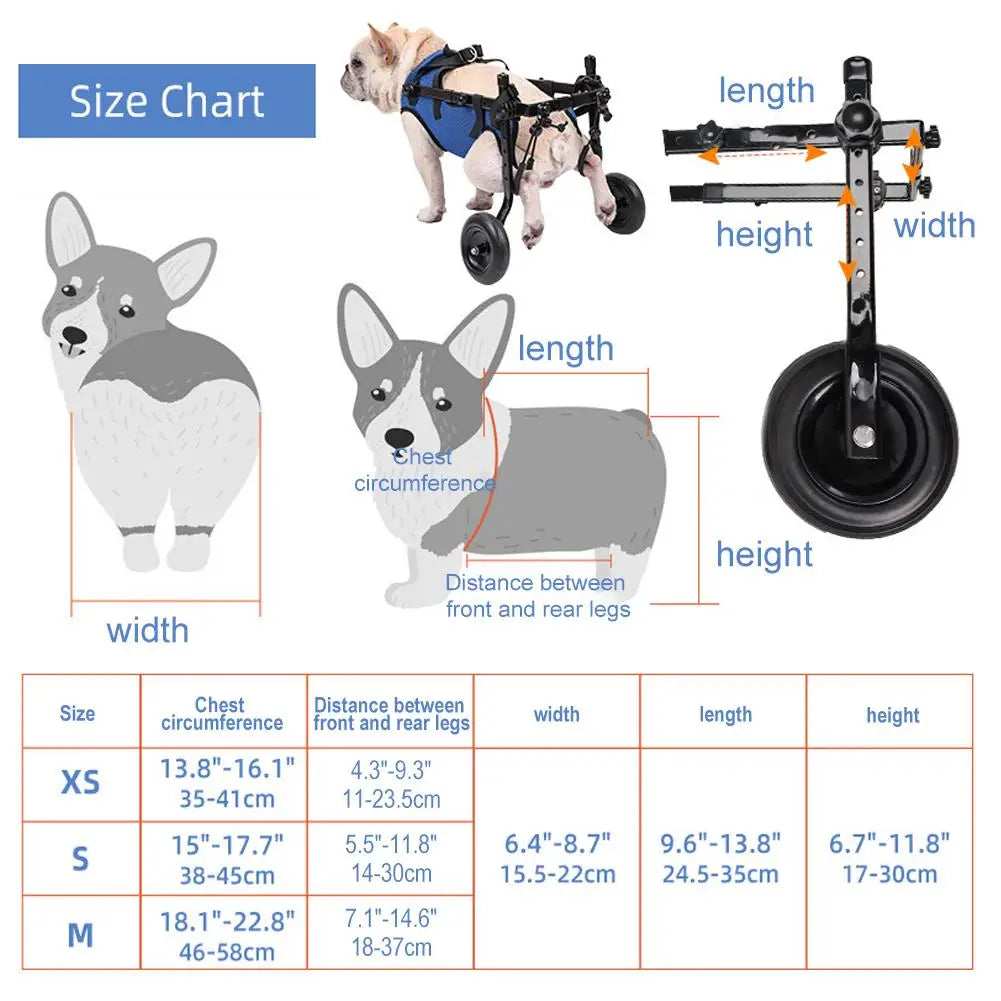 Adjustable Dog Wheelchair For Pet Mobility Cart With Rehabilitation Wheels Leg Support & Harnessfor Small/medium Disabled Pets