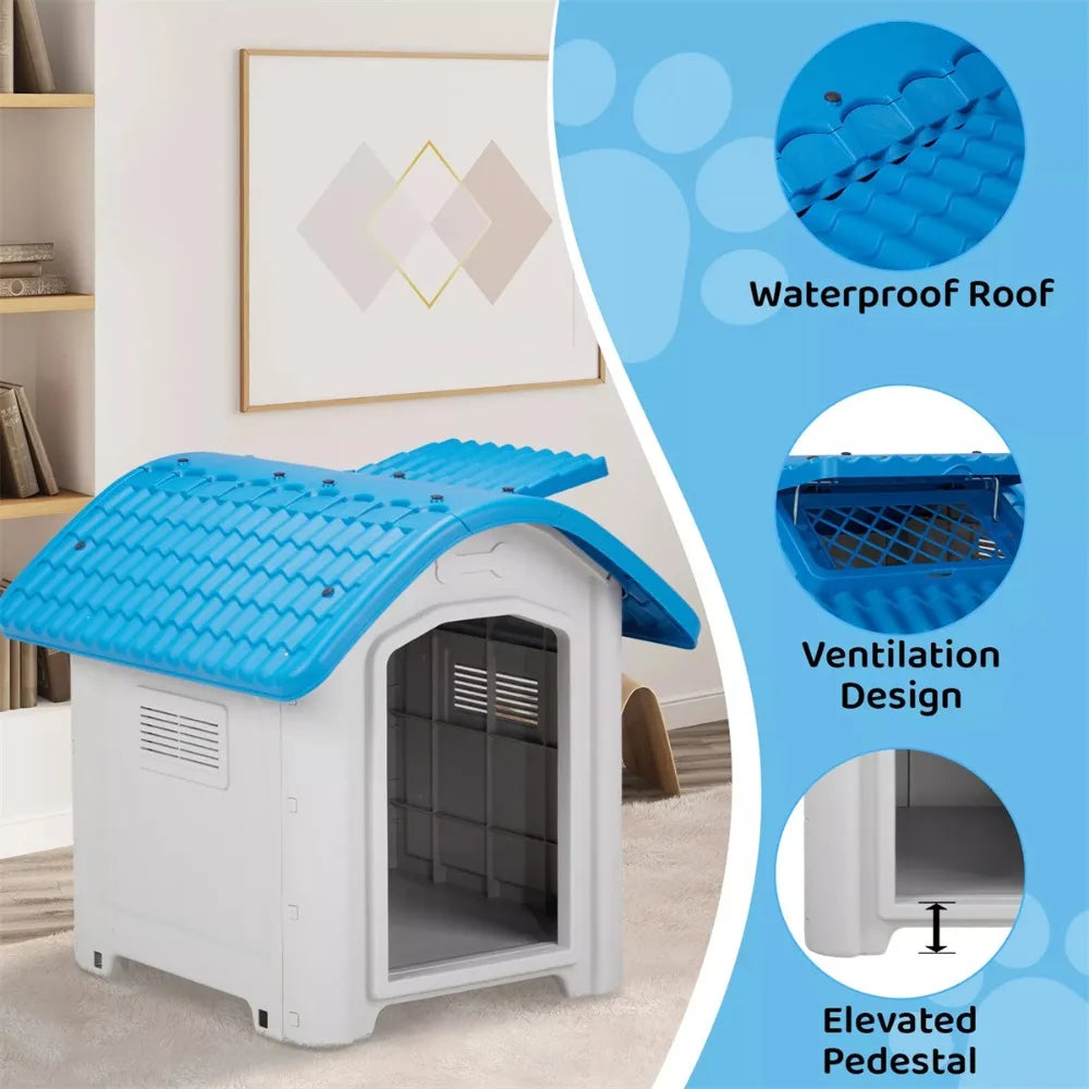 28.7"Large plastic pet house/dog house,with Elevated Base & Easy Maintenance,Adjustable Sunroof Dog House