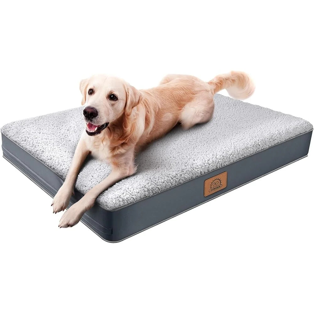 Orthopedic Waterproof Dog Bed Large Dogs Egg Foam Support Removable Washable Cover Anti-Slip Bottom Perfect Crate and Home