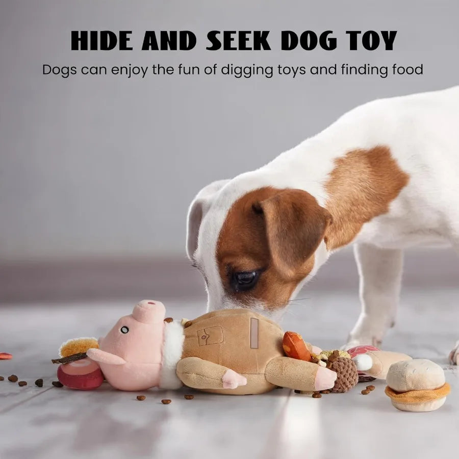 Stuffed Pig Dog Toys: Funny Squeaky Crinkle Dog Chew Toys for Small Medium Breed Plush Puzzle Cognitive Training Pet Enrichment
