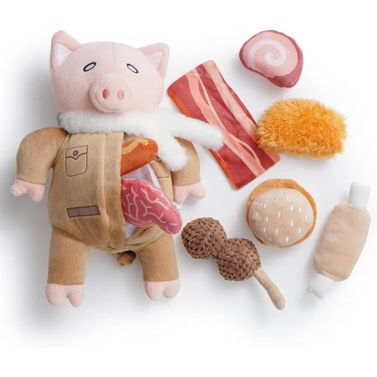 Stuffed Pig Dog Toys: Funny Squeaky Crinkle Dog Chew Toys for Small Medium Breed Plush Puzzle Cognitive Training Pet Enrichment