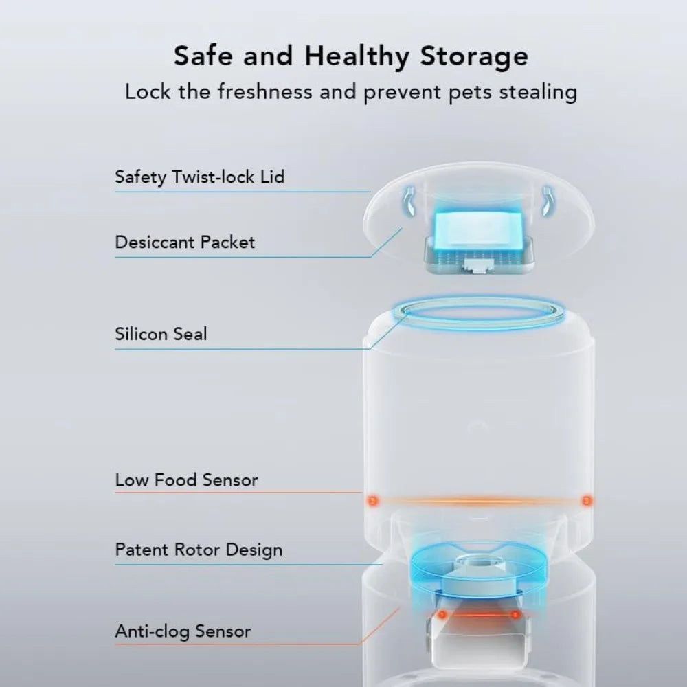 Automatic Cat Feeder, 5G WiFi Pet Feeder for Two Cats or Dogs with Remote Control, 5L Cat Food Dispenser with Low Food Sensor