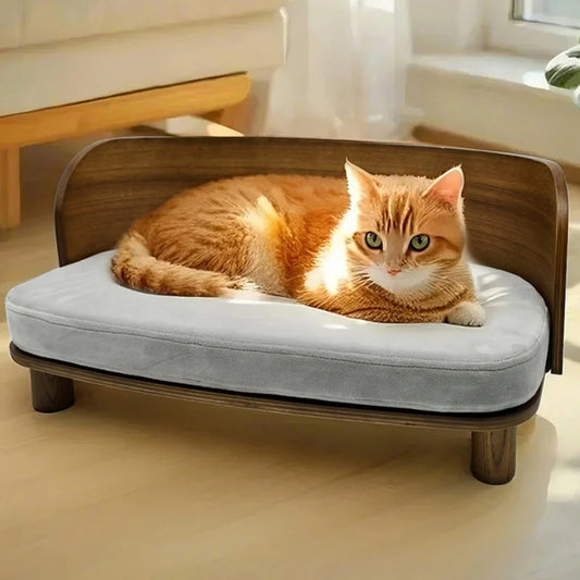 Elevated Dog Bed Pet Kitten Cat Sofa Bed for Small Dogs with Solid Wood Legs and Bent Wood Backrest Removable Washable Cover