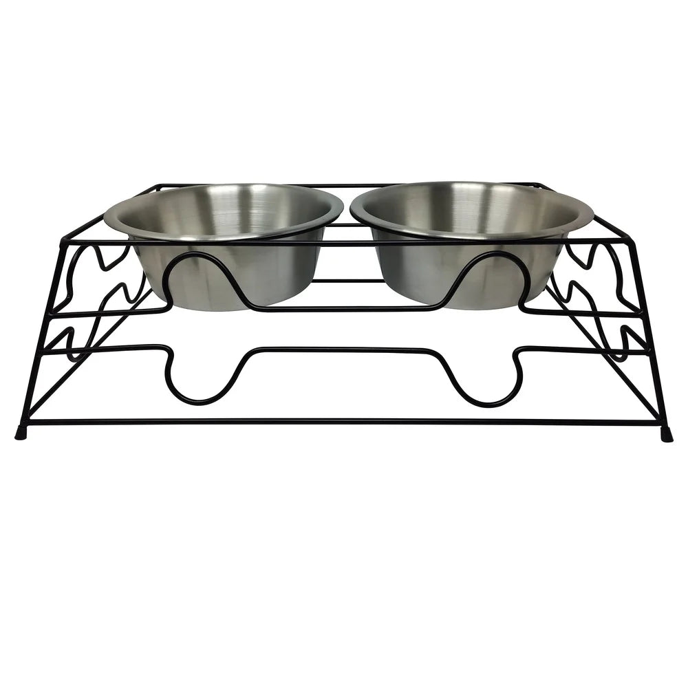 Elevated Dog Bowls Set with Dishwasher Safe Metal Bowls Stylish Black Wire Frame Medium Large Pets Easy Cleanup