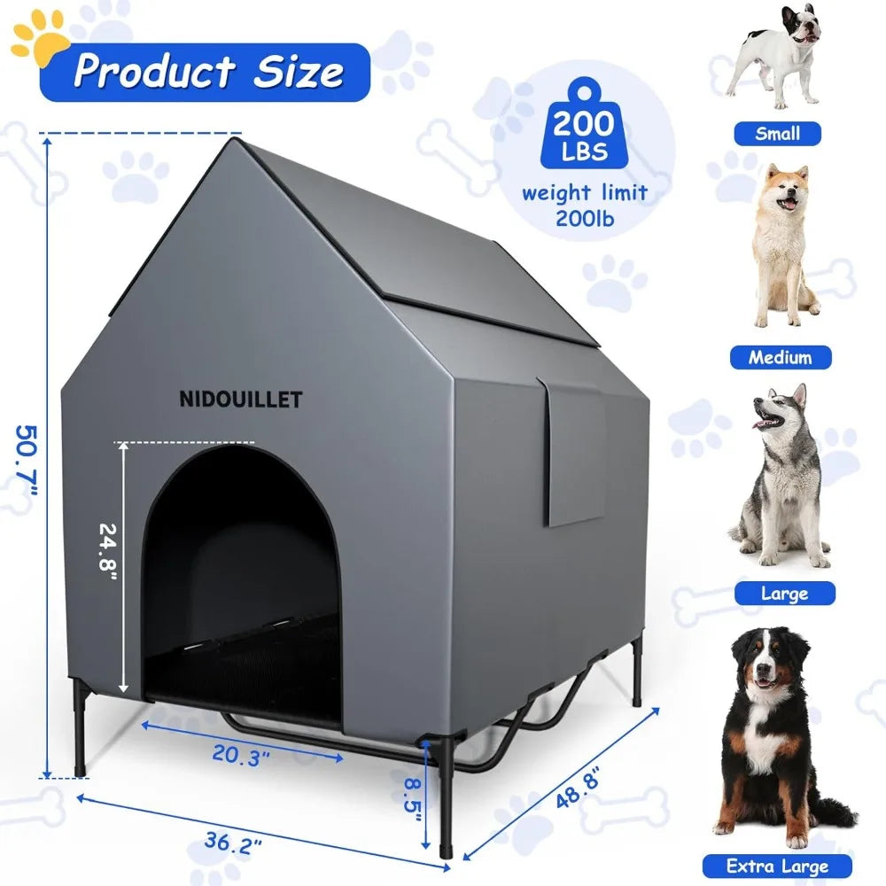 48" Dog House for Outdoor Indoor, X-Large Dog Houses Weatherproof 600D PVC with 8.5" H Textilene Elevated Dog Bed Breathable, Ea