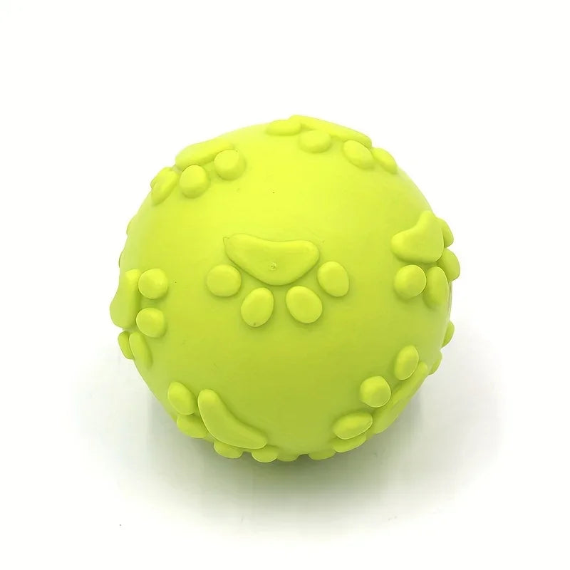 Squeaky Rubber Dog Toy Ball Cartoon Paw Print Design Small Breeds Durable Chew Dental Health Pet Plaything Interactive Dog Toys