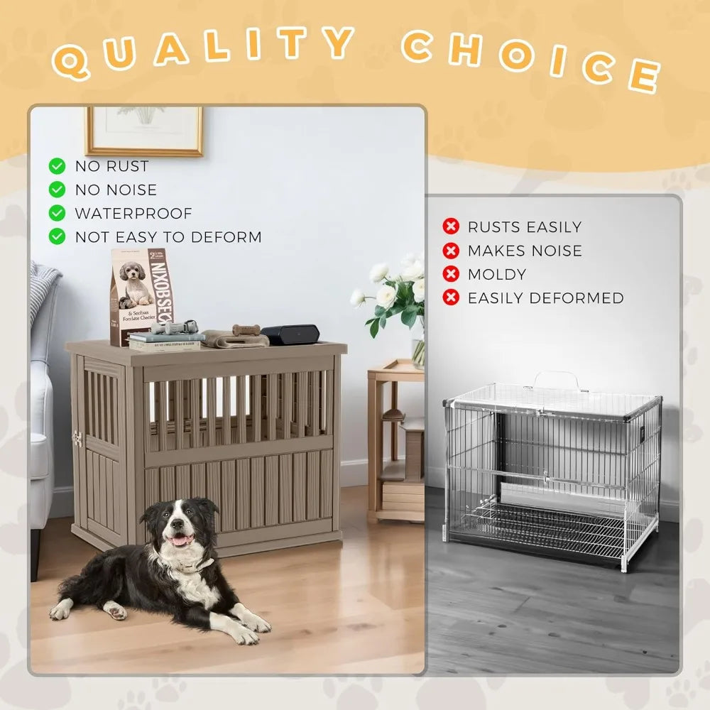 Durable Dog Crate Furniture with Lockable Door,Dog House Indoor for Small Medium Large Dogs (Light Brown, Medium)