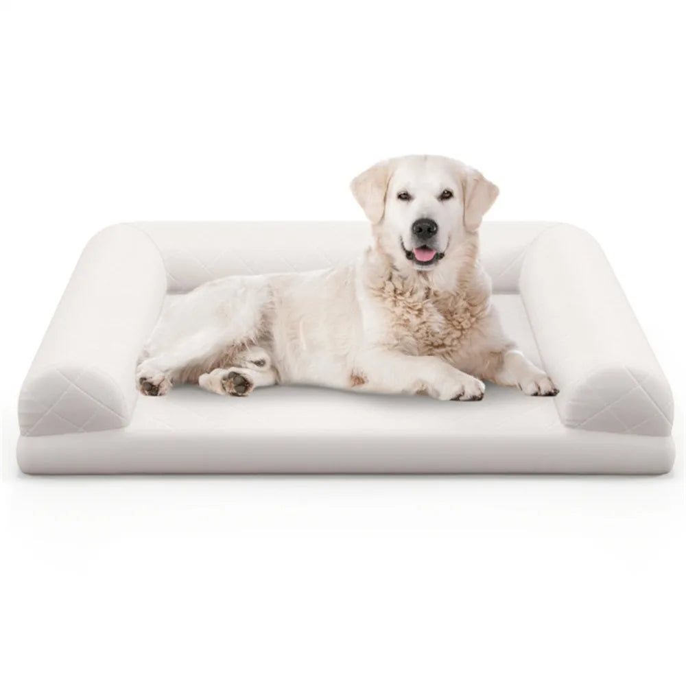 36" Orthopedic Dog Bed,Egg-Foam Dog Crate Bed with 3-Side Bolster and Removable Washable Bed Cover,Beige