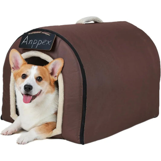 Medium Igloo Dog House Indoor,XL Size Dog Cave for Medium and Large Dogs,2-in-1 Washable Covered Dog Bed,Brown