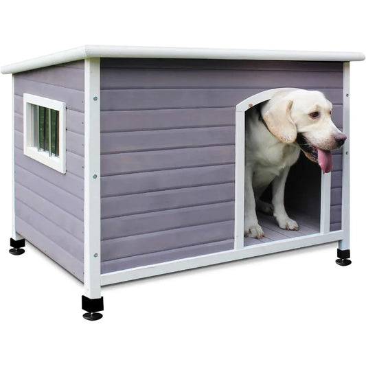 40" Wooden Outdoor Dog Houses, Waterproof Dog House Outside with Window & Door Flap Waterproof Dog House Outdoor Indoor, Assembl