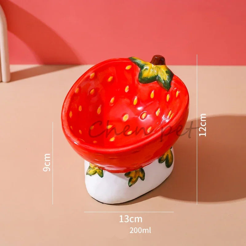 Food Bowl Foot  Protection Fruit Food Ceramic Cat Cat Cat Hand-painted Mouth Series Neck Oblique Bowl Pet Bowl High