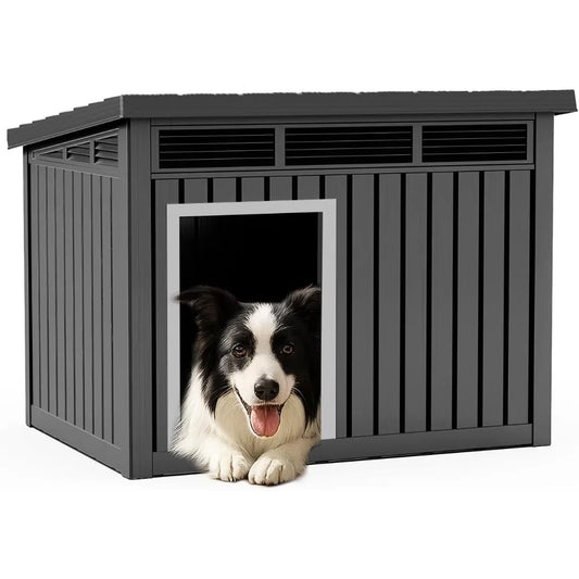 Dog House for Both Indoor and Outdoor with Weatherproof Roof Removable Floors for Medium to Large Dogs Interior Space (Black, M