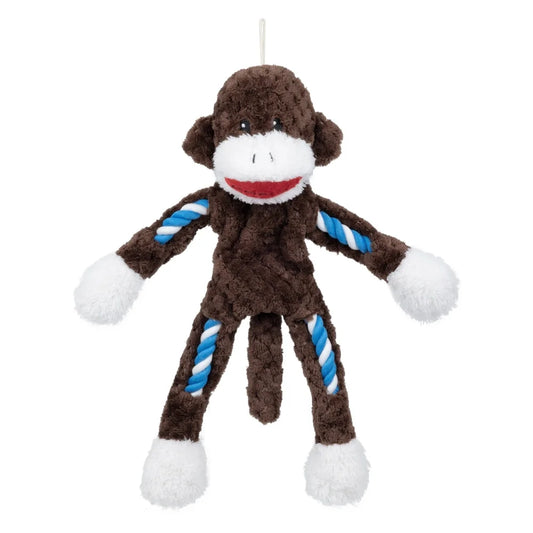 Tough Buddy Monkey Dog Toy Rope Chew Squeaky Fetch Tugging Durable Chew Level 3 Engaging Playtime Dogs