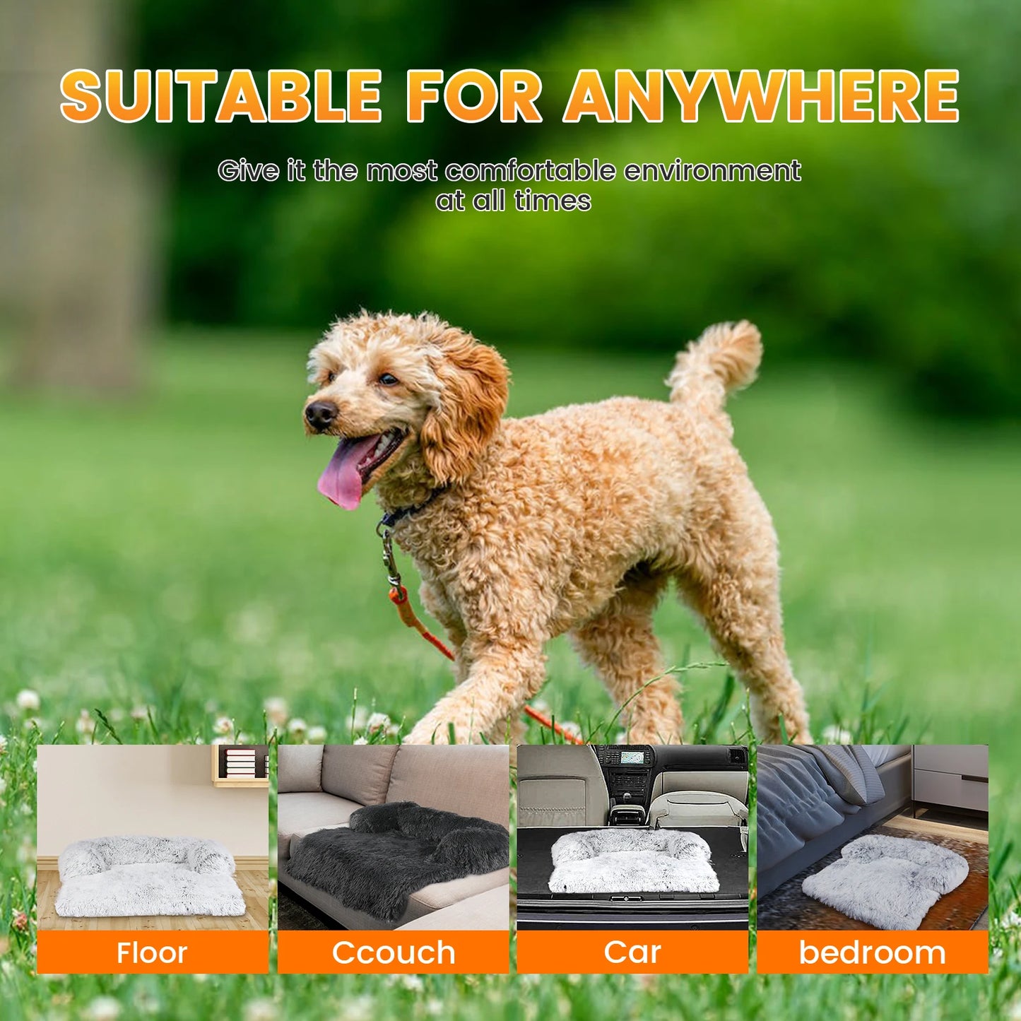 Cushion Pet Product Long Plush Dog Bed Warm Plush Cat House Big Size Square Soft Dog Beds For Large Dogs Puppy Bed House Nest  ﻿