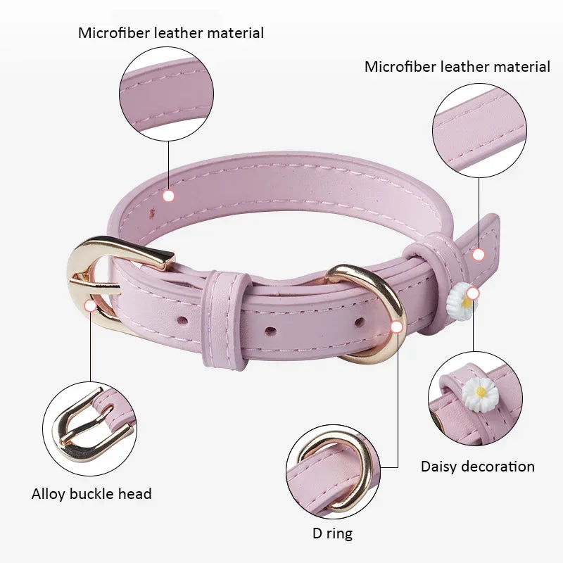 PU Leather Dog Collar with Daisy Decoration Comfortable Pet Collar For Small Dogs Cat Collar Pet Supplies
