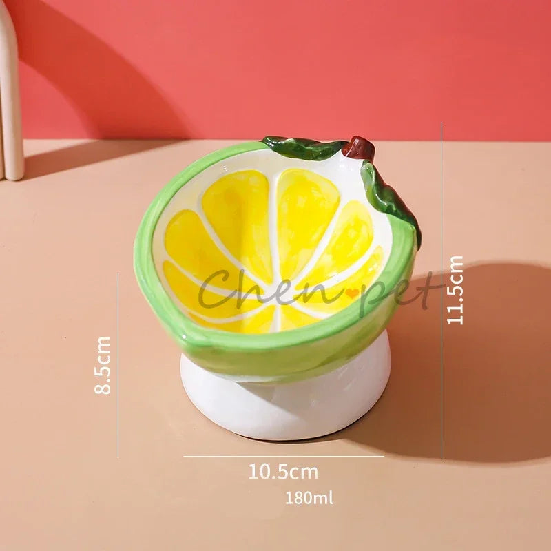 Food Bowl Foot  Protection Fruit Food Ceramic Cat Cat Cat Hand-painted Mouth Series Neck Oblique Bowl Pet Bowl High