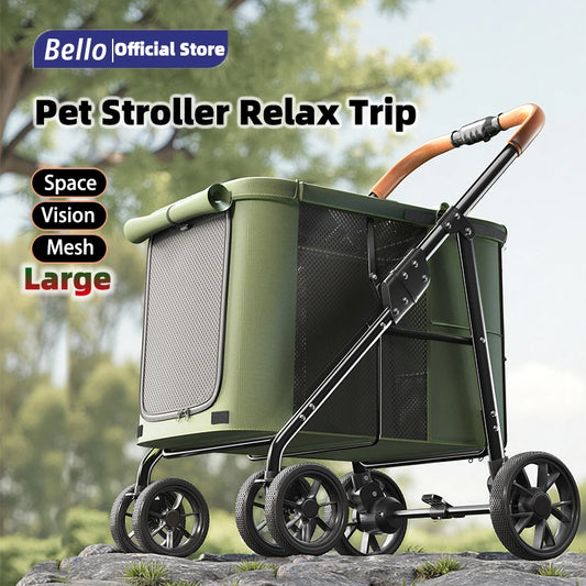 BELLO Large Pet Stroller Camping Cart Large Dog Cart Folding FoldableLarge Space Bearing 30KG for Outdoor Use trolley