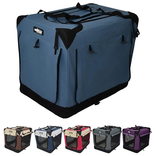 4-Door Folding Soft Dog Crate With Ains, Carrying Bag And Fleece Bed (2 Year ), Indoor & Outdoor Pet Home (42"" L X 28"" W X