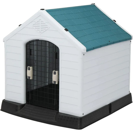 Plastic Dog House, Pet Dog Kennel Water Resistant for Small Medium Sized Dogs with Door, Indoor & Outdoor Use (32.7" H)