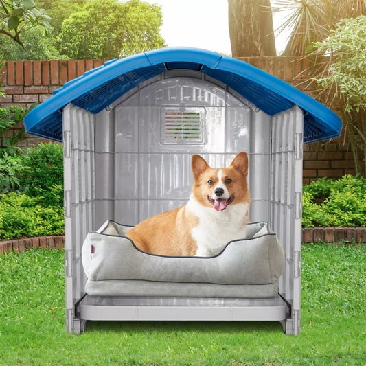 28.7"Large plastic pet house/dog house,with Elevated Base & Easy Maintenance,Adjustable Sunroof Dog House