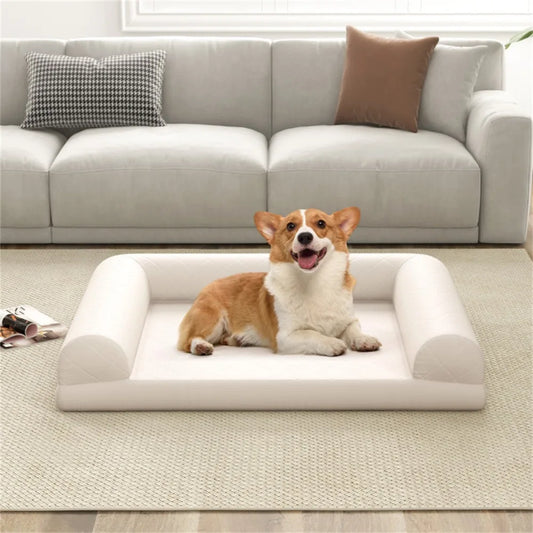 36" Orthopedic Dog Bed,Egg-Foam Dog Crate Bed with 3-Side Bolster and Removable Washable Bed Cover,Beige