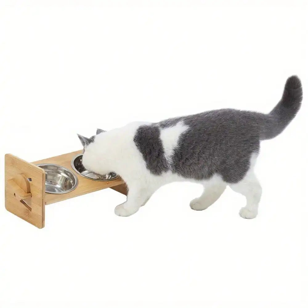 Pet Dog Cat Food Feeding Stand Station Stainless Double Raised Bowls Dish Holder
