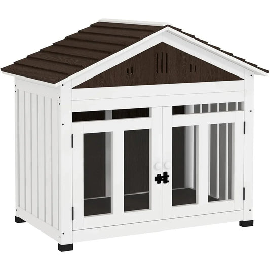 40" Wooden Dog House - Indoor/Outdoor Kennel w/Air Vents & Removable Floor
