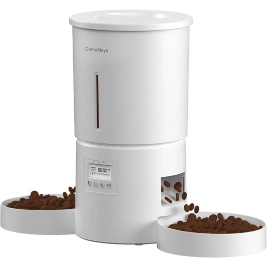 Automatic Dual Cats Feeder for 2 Cats,6 Meals/Day,12 Portions/Meal,Dual Power Auto Pet Feeder Dry Food Dispenser,Flexible Schedu