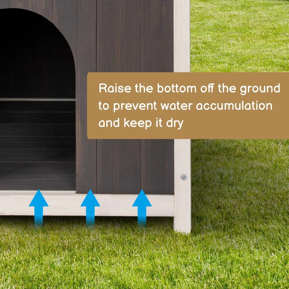 2-Story Wooden Feral Cat House Dog House for Outdoor and Indoor,with Stairs, Grey & White Pet House